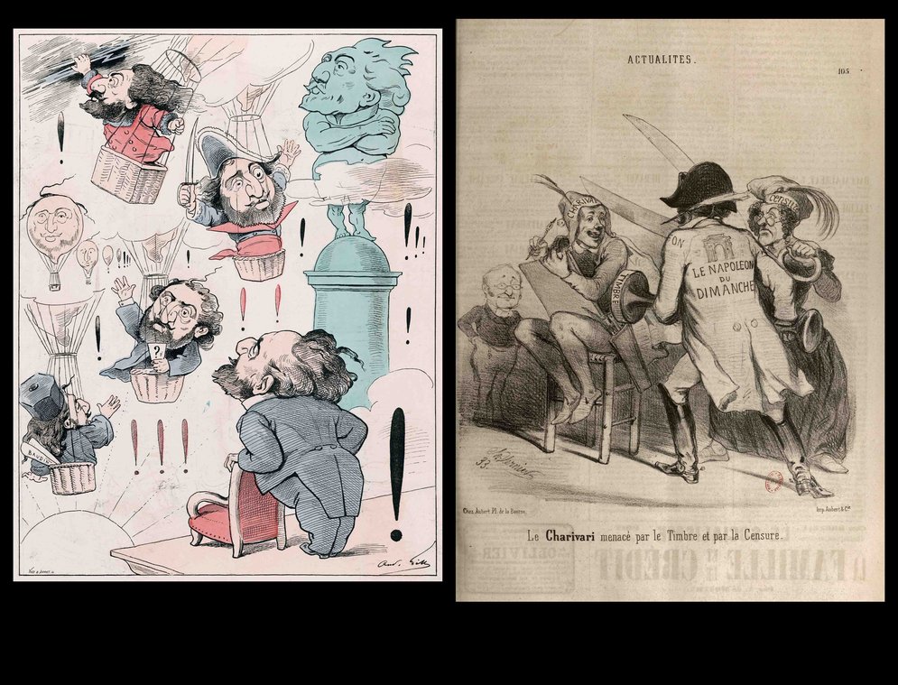 3_GLAS4901_2024-25_AU_Juliette_Cross-CulturalCaricature_AndreGill_LeonGambettaCaricature_1870_CharlesVernier_CharivariMenaceParLeTimbreEtLaCensure_1850